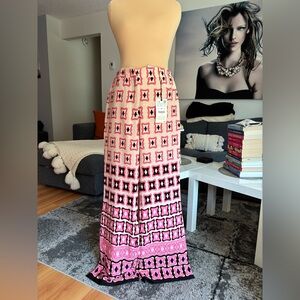Zara Pink and Black Geometric Print Maxi Skirt
